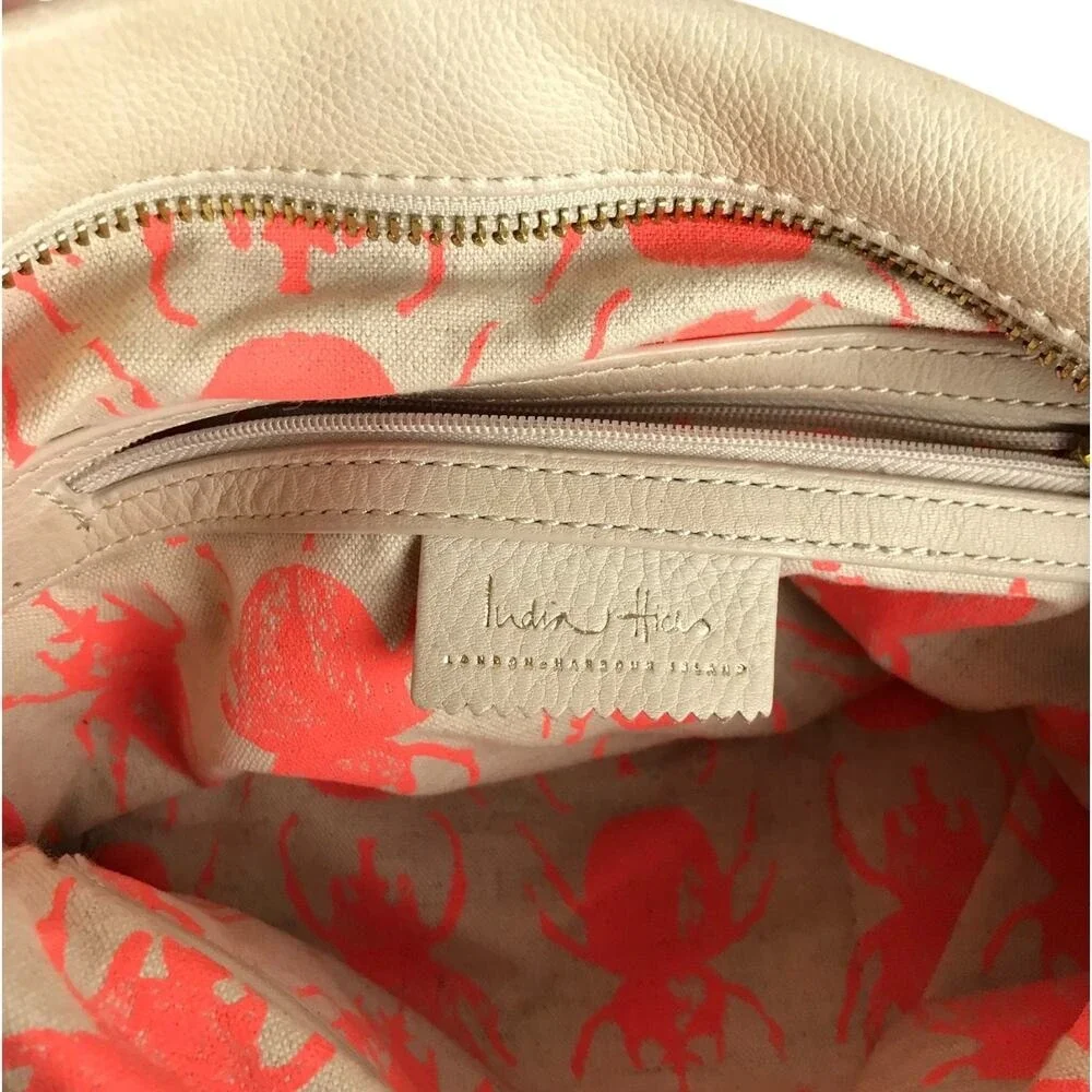 India Hicks Clutch Women OS‎ Cream Leather Foldover Beetle Print Tassel Bag